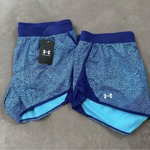 Lot Of 2 Under Armour Women's L Sonar Blue Fly By 2.0 Printed Running Shorts NWT